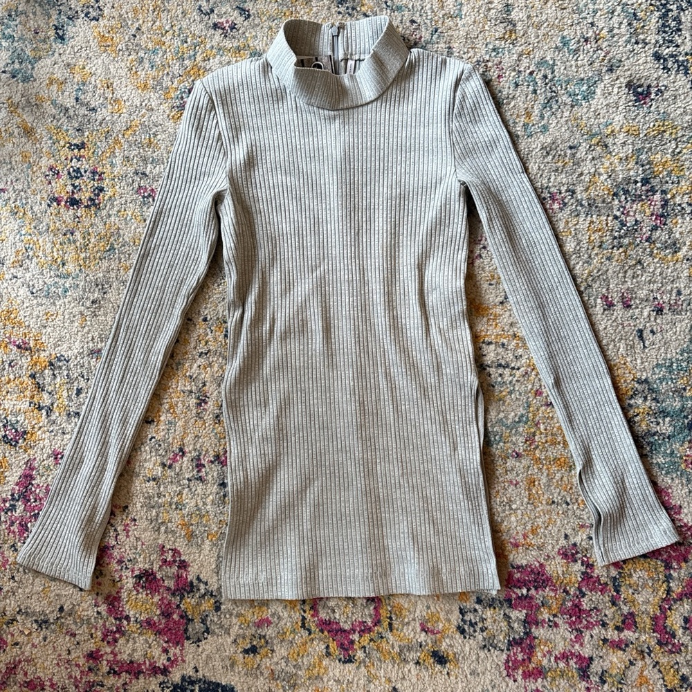 Helmut Lang Gray Fitted Ribbed Long Sleeve Tee